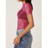 imageREORIA Womens Summer Sexy Mesh Sheer Short Sleeve Lace See Through Y2K Trendy T Shirts TopsRose Red