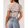 imageREORIA Womens Summer Sexy Mesh Sheer Short Sleeve Lace See Through Y2K Trendy T Shirts TopsWhite