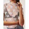 imageREORIA Womens Summer Sexy Mesh Sheer Short Sleeve Lace See Through Y2K Trendy T Shirts TopsWhite