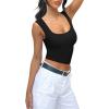 imageREORIA Womens Summer Sexy Square Neck Sleeveless Double Lined Going Out Crop Basic Tank TopsBlack