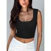 imageREORIA Womens Summer Sexy Square Neck Sleeveless Double Lined Going Out Crop Basic Tank TopsBlack