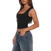 imageREORIA Womens Summer Sexy Square Neck Sleeveless Double Lined Going Out Crop Basic Tank TopsBlack