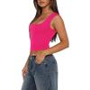 imageREORIA Womens Summer Sexy Square Neck Sleeveless Double Lined Going Out Crop Basic Tank TopsNeon Rose Red