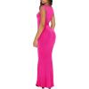 imageREORIA Womens Trendy Sexy Square V Neck Cap Sleeve Elegant Lounge Long Dress Ribbed Bodycon Maxi DressesRose Red