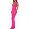 imageREORIA Womens Trendy Sexy Square V Neck Cap Sleeve Elegant Lounge Long Dress Ribbed Bodycon Maxi DressesRose Red