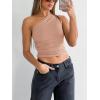 imageREORIA Womens Trendy Summer Sexy One Shoulder Sleeveless Tank Top Trendy Y2k Going Out Crop TopsNude