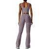 imageREORIA Womens Two Piece Workout Sets V Neck Crop Tank Top and High Waisted Flare Leggings Pants Lounge SetsHazy Lilac