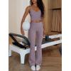 imageREORIA Womens Two Piece Workout Sets V Neck Crop Tank Top and High Waisted Flare Leggings Pants Lounge SetsHazy Lilac