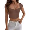 imageREORIA Womens Sexy Square Neck Slim Fit Short Sleeve Corset T Shirts Double Lined Tee Seamed Cup Going Out TopsCoffee