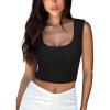 imageREORIA Womens Summer Sexy Square Neck Sleeveless Double Lined Going Out Crop Basic Tank TopsBlack