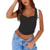 imageREORIA Womens Summer Vintage Trendy Square Neck Lace Trim Tank Crop TopsBlack