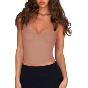 imageREORIA Womens Sexy Sweetheart Neck Sleeveless Backless Trendy Going Out Corset Tank Crop TopsSienna