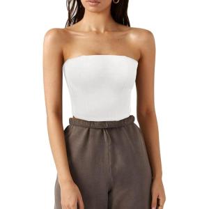 imageREORIA Womens Sexy Tube Tops Strapless Corset Crop Tops Basic Backless Zip Back BustierWhite