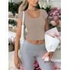 imageREORIA Womens Basic Going Out Scoop Neck Crop Tops Tees Short Sleeve Fitted Tshirts ShirtsKhaki