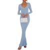 imageREORIA Womens Sexy Scoop Neck Long Sleeve Lounge Long Dress Ribbed Bodycon Maxi DressesBlue