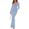 imageREORIA Womens Sexy Scoop Neck Long Sleeve Lounge Long Dress Ribbed Bodycon Maxi DressesBlue