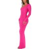 imageREORIA Womens Sexy V Neck Long Sleeve Maxi Dress Casual Lounge Ribbed Bodycon Long DressesRose Red