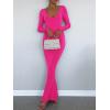 imageREORIA Womens Sexy V Neck Long Sleeve Maxi Dress Casual Lounge Ribbed Bodycon Long DressesRose Red