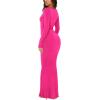 imageREORIA Womens Sexy V Neck Long Sleeve Maxi Dress Casual Lounge Ribbed Bodycon Long DressesRose Red