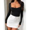 imageREORIA Womens Sweetheart Neck Sexy Long Sleeve Double Lined Bodysuit Body Suit Going Out Thong TopBlack