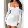 imageREORIA Womens Sweetheart Neck Sexy Long Sleeve Double Lined Bodysuit Body Suit Going Out Thong TopWhite