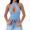 imageREORIA Womens Sexy Criss Cross Halter Neck Crop Tops Trendy Sleeveless Y2K Nightout Clubwear Going Out TopsAir Blue