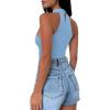 imageREORIA Womens Sexy Criss Cross Halter Neck Crop Tops Trendy Sleeveless Y2K Nightout Clubwear Going Out TopsAir Blue