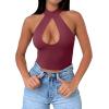 imageREORIA Womens Sexy Criss Cross Halter Neck Crop Tops Trendy Sleeveless Y2K Nightout Clubwear Going Out TopsBurgundy