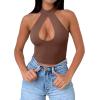 imageREORIA Womens Sexy Criss Cross Halter Neck Crop Tops Trendy Sleeveless Y2K Nightout Clubwear Going Out TopsCoffee