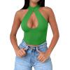 imageREORIA Womens Sexy Criss Cross Halter Neck Crop Tops Trendy Sleeveless Y2K Nightout Clubwear Going Out TopsGreen
