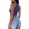 imageREORIA Womens Sexy Criss Cross Halter Neck Crop Tops Trendy Sleeveless Y2K Nightout Clubwear Going Out TopsNavy Blue