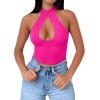 imageREORIA Womens Sexy Criss Cross Halter Neck Crop Tops Trendy Sleeveless Y2K Nightout Clubwear Going Out TopsNeon Rose Red