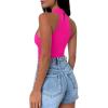 imageREORIA Womens Sexy Criss Cross Halter Neck Crop Tops Trendy Sleeveless Y2K Nightout Clubwear Going Out TopsNeon Rose Red
