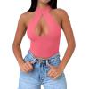 imageREORIA Womens Sexy Criss Cross Halter Neck Crop Tops Trendy Sleeveless Y2K Nightout Clubwear Going Out TopsPeach Pink