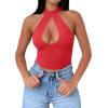 imageREORIA Womens Sexy Criss Cross Halter Neck Crop Tops Trendy Sleeveless Y2K Nightout Clubwear Going Out TopsRed