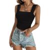 imageREORIA Womens Sexy Square Neck Double Lined Mesh Sheer Ruched Crop Going Out Tops Y2k Trendy Cute Tank Top Summer OutfitsBlack