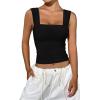 imageREORIA Womens Sexy Square Neck Double Lined Mesh Sheer Ruched Crop Going Out Tops Y2k Trendy Cute Tank Top Summer OutfitsBlack