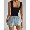 imageREORIA Womens Sexy Square Neck Double Lined Mesh Sheer Ruched Crop Going Out Tops Y2k Trendy Cute Tank Top Summer OutfitsBlack