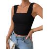 imageREORIA Womens Sexy Square Neck Double Lined Mesh Sheer Ruched Crop Going Out Tops Y2k Trendy Cute Tank Top Summer OutfitsBlack