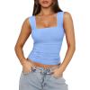 imageREORIA Womens Sexy Square Neck Double Lined Mesh Sheer Ruched Crop Going Out Tops Y2k Trendy Cute Tank Top Summer OutfitsBlue