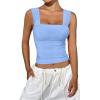 imageREORIA Womens Sexy Square Neck Double Lined Mesh Sheer Ruched Crop Going Out Tops Y2k Trendy Cute Tank Top Summer OutfitsBlue