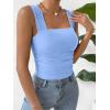imageREORIA Womens Sexy Square Neck Double Lined Mesh Sheer Ruched Crop Going Out Tops Y2k Trendy Cute Tank Top Summer OutfitsBlue