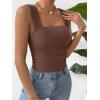 imageREORIA Womens Sexy Square Neck Double Lined Mesh Sheer Ruched Crop Going Out Tops Y2k Trendy Cute Tank Top Summer OutfitsCoffee