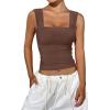imageREORIA Womens Sexy Square Neck Double Lined Mesh Sheer Ruched Crop Going Out Tops Y2k Trendy Cute Tank Top Summer OutfitsCoffee