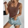 imageREORIA Womens Sexy Square Neck Double Lined Mesh Sheer Ruched Crop Going Out Tops Y2k Trendy Cute Tank Top Summer OutfitsCoffee