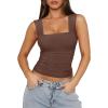 imageREORIA Womens Sexy Square Neck Double Lined Mesh Sheer Ruched Crop Going Out Tops Y2k Trendy Cute Tank Top Summer OutfitsCoffee