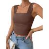 imageREORIA Womens Sexy Square Neck Double Lined Mesh Sheer Ruched Crop Going Out Tops Y2k Trendy Cute Tank Top Summer OutfitsCoffee