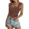 imageREORIA Womens Sexy Square Neck Double Lined Mesh Sheer Ruched Crop Going Out Tops Y2k Trendy Cute Tank Top Summer OutfitsCoffee