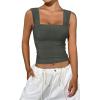imageREORIA Womens Sexy Square Neck Double Lined Mesh Sheer Ruched Crop Going Out Tops Y2k Trendy Cute Tank Top Summer OutfitsGrey Green