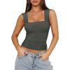 imageREORIA Womens Sexy Square Neck Double Lined Mesh Sheer Ruched Crop Going Out Tops Y2k Trendy Cute Tank Top Summer OutfitsGrey Green